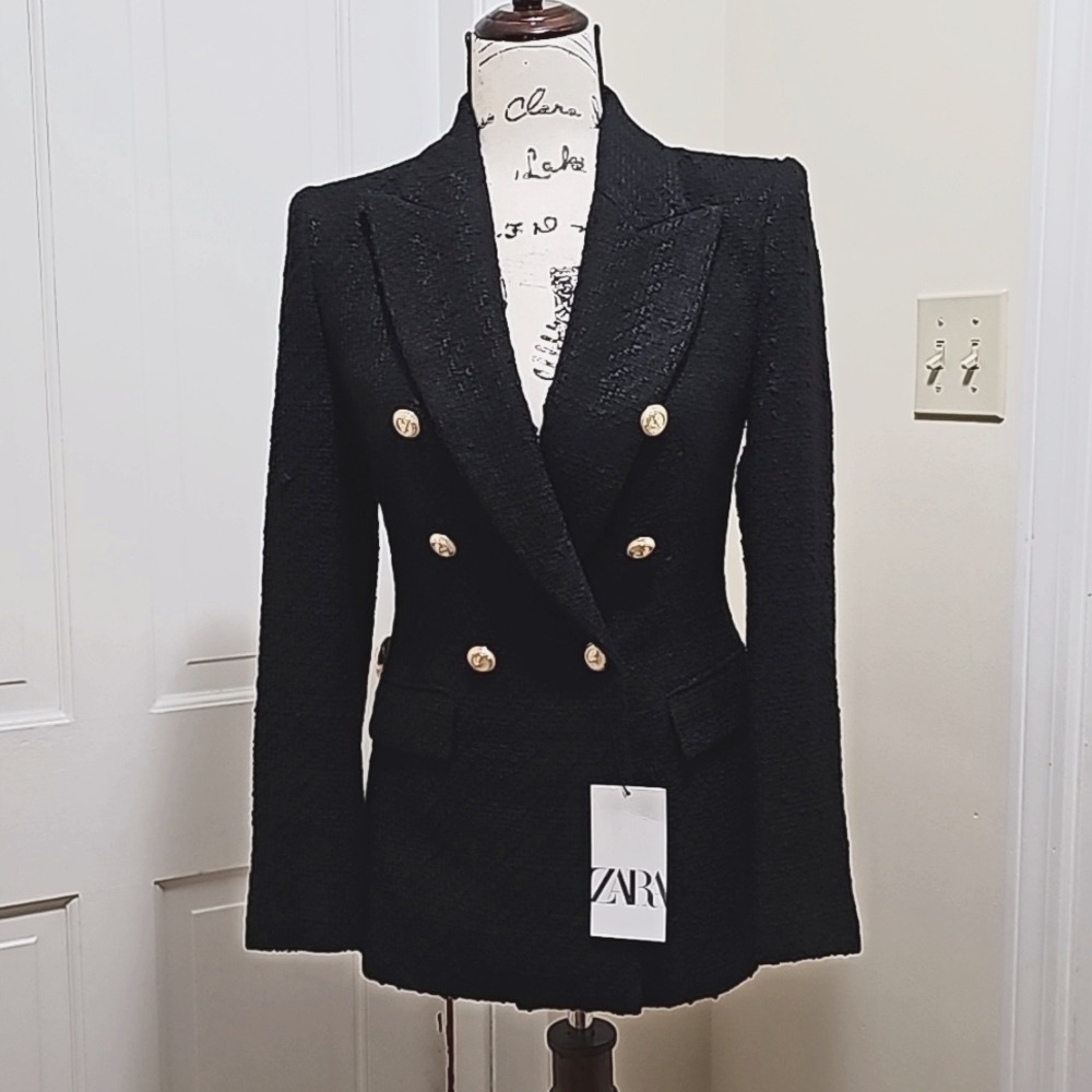 Zara Double Breasted Textured Weave Jacket NWT